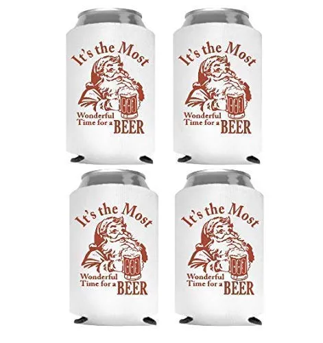 Christmas Stocking Stuffer for Men Santa Beer Can Cooler Party Favor Gift (4 Can Coolers)