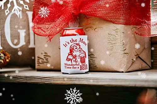 Christmas Stocking Stuffer for Men Santa Beer Can Cooler Party Favor Gift (4 Can Coolers)