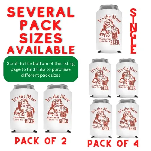 Christmas Stocking Stuffer for Men Santa Beer Can Cooler Party Favor Gift (4 Can Coolers)