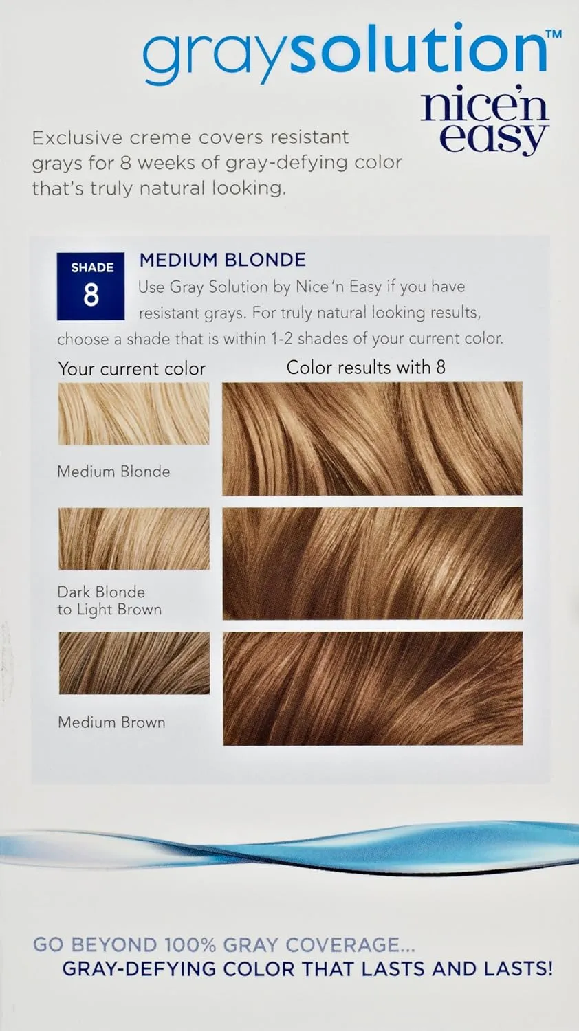 Clairol Gray Solution By Nice 'N Easy Hair Color 008 Medium Blonde 1 Kit (Pack of 3)