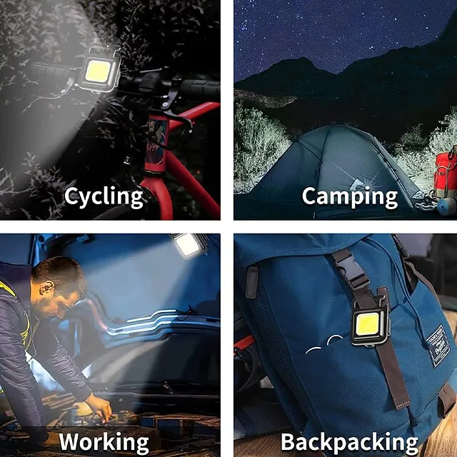 COB Portable Floodlight LED Keychain Flashlight Mini Rechargeable Powerful Lantern Night Light for Outdoor Lighting Camping Lamp
