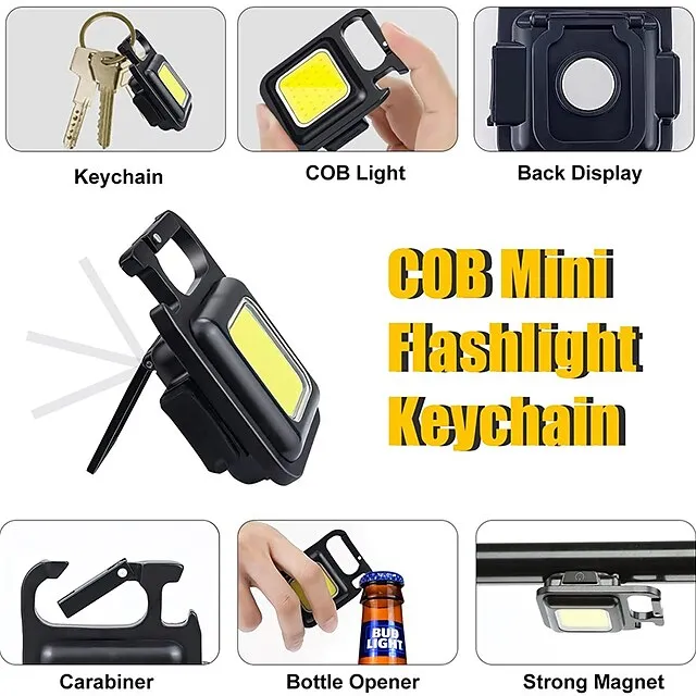 COB Portable Floodlight LED Keychain Flashlight Mini Rechargeable Powerful Lantern Night Light for Outdoor Lighting Camping Lamp
