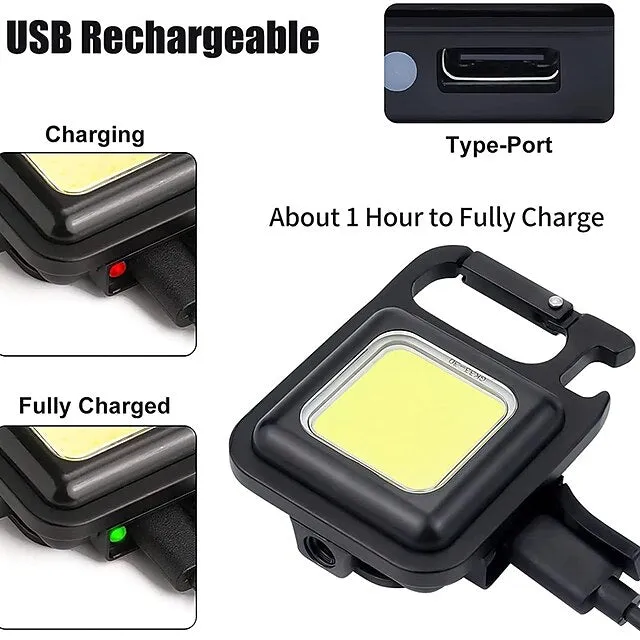 COB Portable Floodlight LED Keychain Flashlight Mini Rechargeable Powerful Lantern Night Light for Outdoor Lighting Camping Lamp