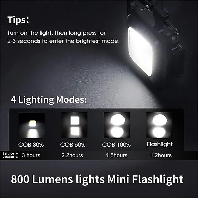 COB Portable Floodlight LED Keychain Flashlight Mini Rechargeable Powerful Lantern Night Light for Outdoor Lighting Camping Lamp