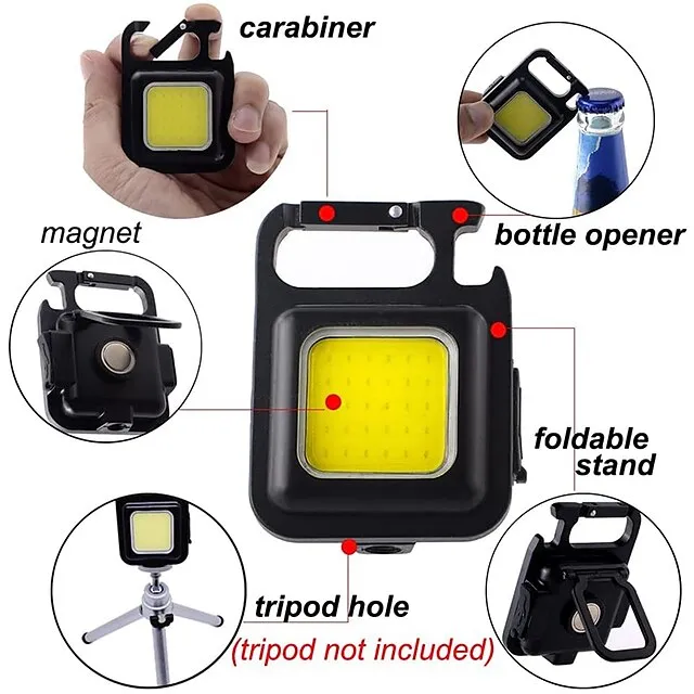 COB Portable Floodlight LED Keychain Flashlight Mini Rechargeable Powerful Lantern Night Light for Outdoor Lighting Camping Lamp