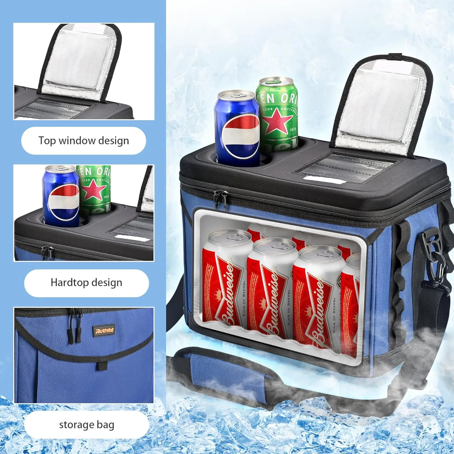 Collapsible Hardtop Soft Sided Cooler Bag Box,32 Can Portable Cooler for Men Leakproof for Camping，Beach, Grocery Shopping,Road Trips,Fishing,car