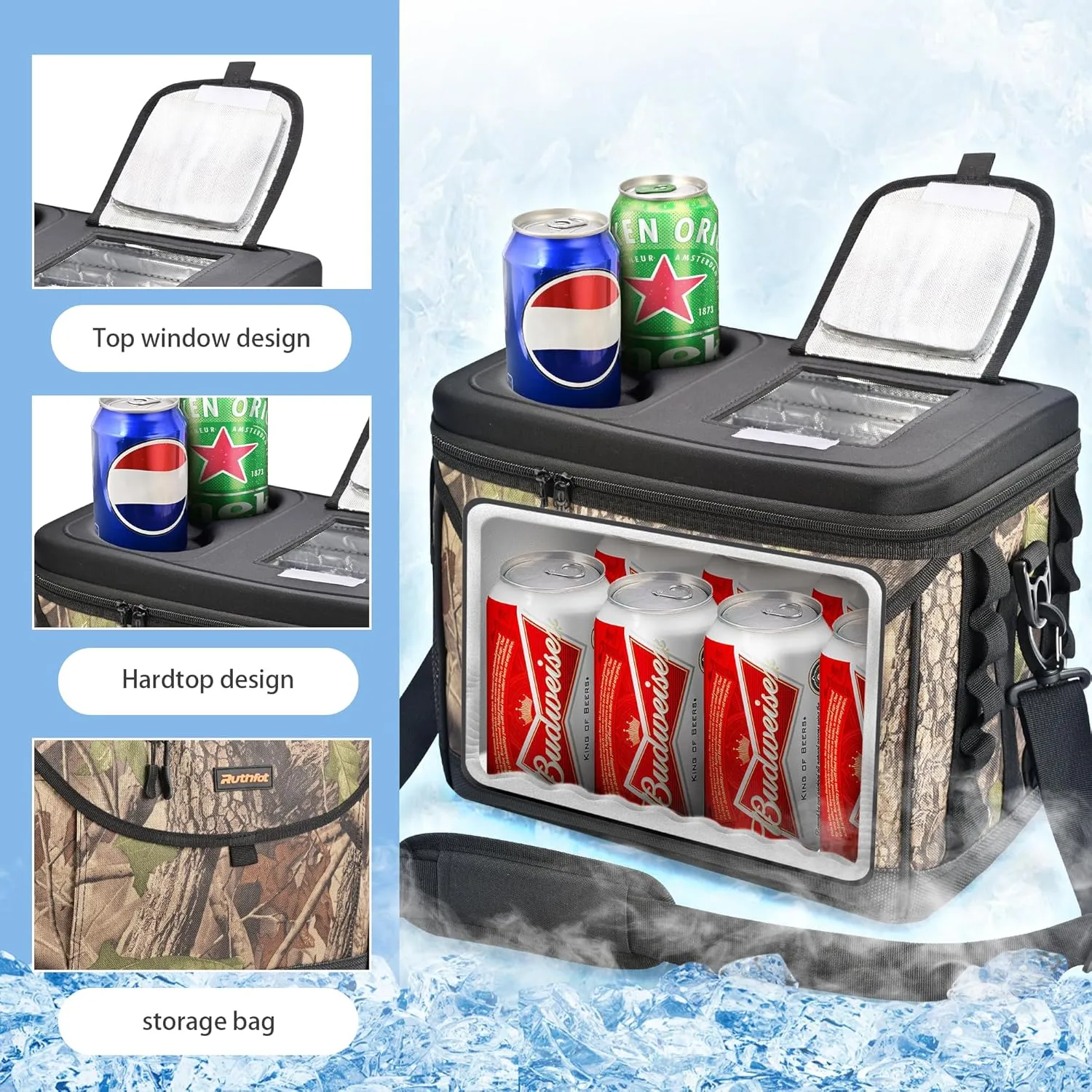 Collapsible Hardtop Soft Sided Cooler Bag Box,32 Can Portable Cooler for Men Leakproof for Camping，Beach, Grocery Shopping,Road Trips,Fishing,car