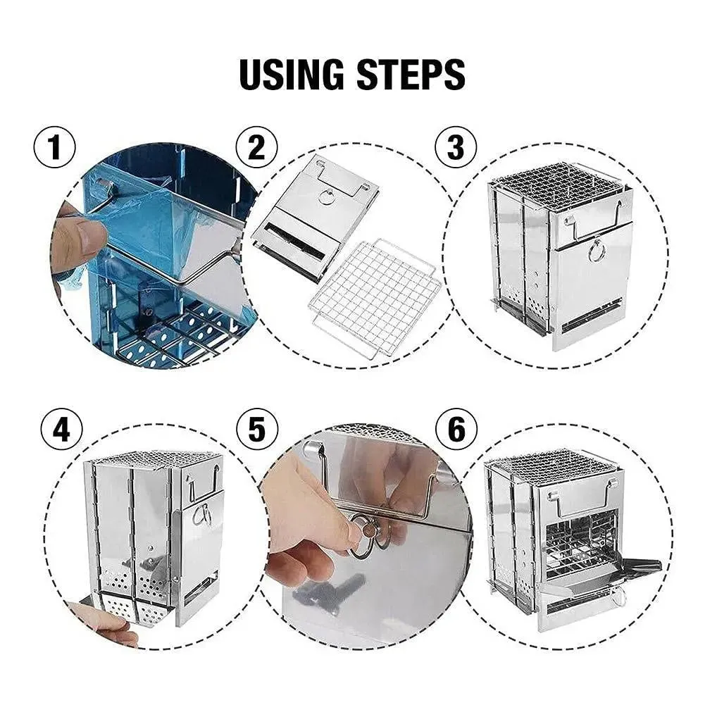 Collapsible Stainless Steel Wood Burning Rocket Stove with Grill