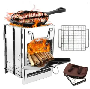 Collapsible Stainless Steel Wood Burning Rocket Stove with Grill