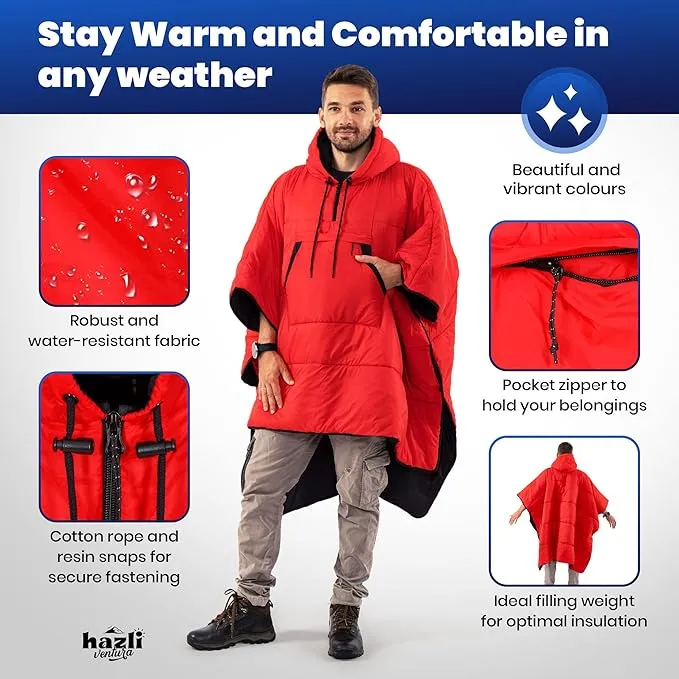 Comfortable Wearable Stadium Blanket - Camping Poncho Blanket - Large Outdoor Hooded Blanket Windproof Poncho Sports Blanket