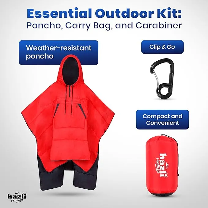 Comfortable Wearable Stadium Blanket - Camping Poncho Blanket - Large Outdoor Hooded Blanket Windproof Poncho Sports Blanket
