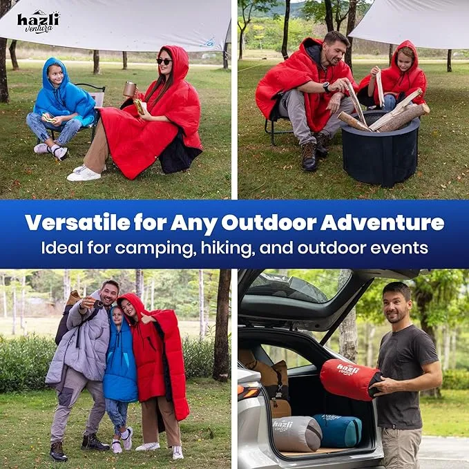 Comfortable Wearable Stadium Blanket - Camping Poncho Blanket - Large Outdoor Hooded Blanket Windproof Poncho Sports Blanket