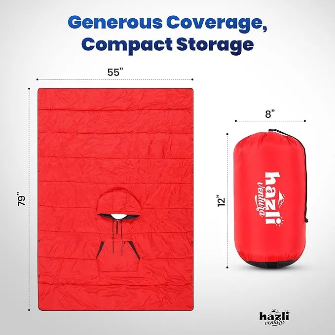 Comfortable Wearable Stadium Blanket - Camping Poncho Blanket - Large Outdoor Hooded Blanket Windproof Poncho Sports Blanket