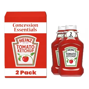 Concession Essentials Heinz Tomato Ketchup, 88 Ounces (Two 44 Oz Plastic Squeeze Bottles) (CE 44oz Ketchup 2 Pack)