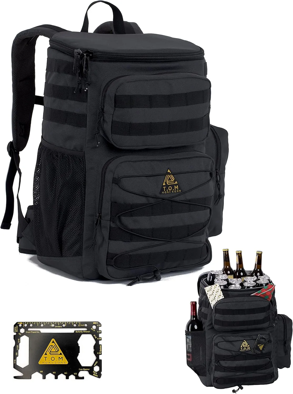 Cooler Backpack, Tactical, Insulated. Heavy Duty, Extra Large, Leak Proof for Hiking, Camping, Beach. Bonus, Credit Card Multi Tool Included