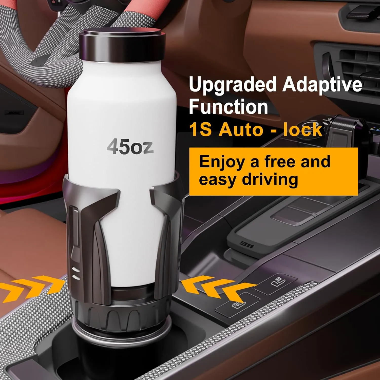 Cup Holder Expander, Automatic Car Cup Holder Expander Holds Large Water Bottles, Compatible with Yeti, Stanley, Owala Tumbler & Mugs, Adjustable Arms & Extendable Base Insert