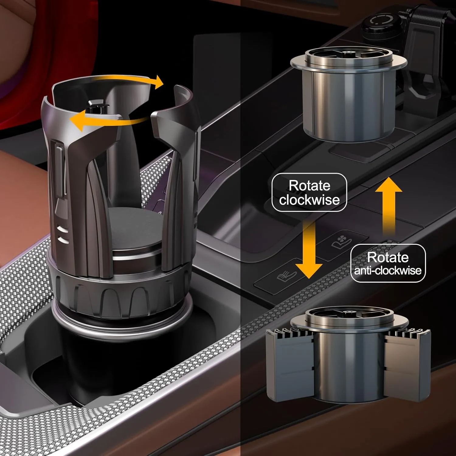 Cup Holder Expander, Automatic Car Cup Holder Expander Holds Large Water Bottles, Compatible with Yeti, Stanley, Owala Tumbler & Mugs, Adjustable Arms & Extendable Base Insert