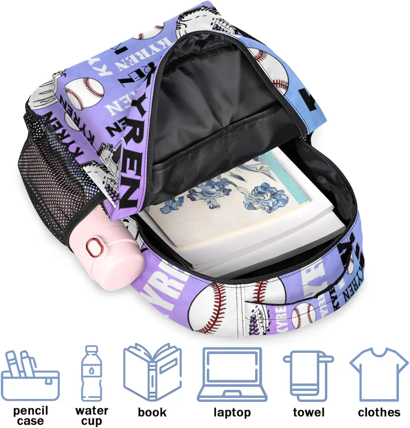 Custom Baseball Backpack for Men Women, Personalized Name Laptop Backpack, Sports Bag Lightweight Daypack for Travel Camping, Colorful