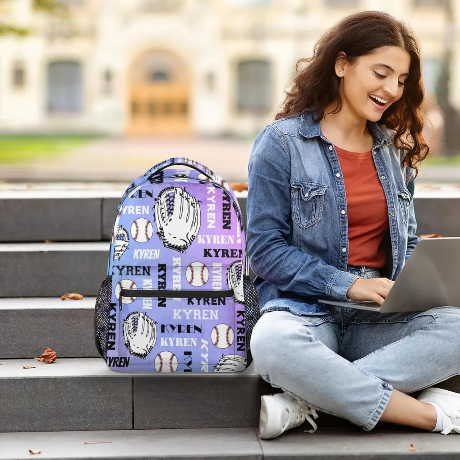 Custom Baseball Backpack for Men Women, Personalized Name Laptop Backpack, Sports Bag Lightweight Daypack for Travel Camping, Colorful