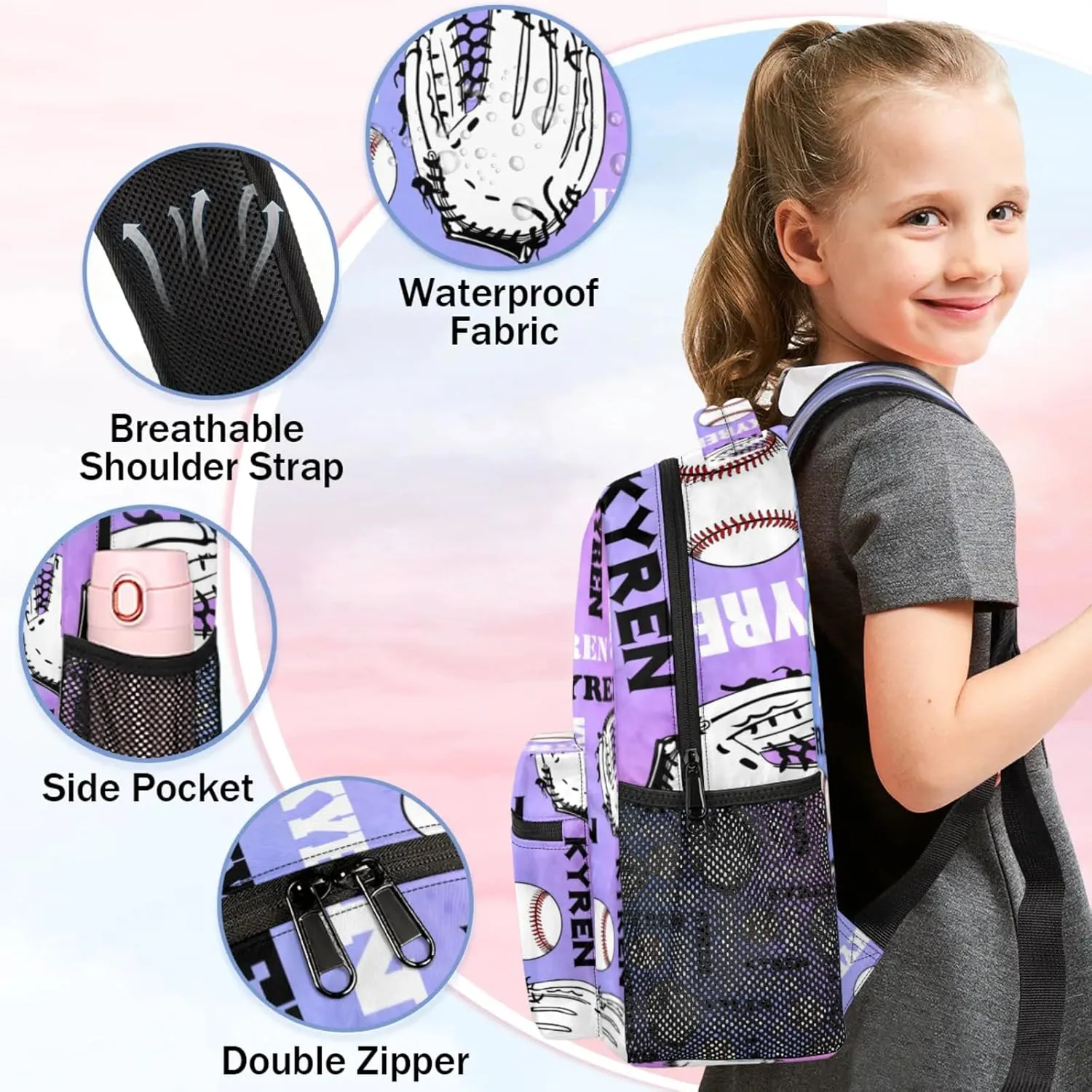 Custom Baseball Backpack for Men Women, Personalized Name Laptop Backpack, Sports Bag Lightweight Daypack for Travel Camping, Colorful