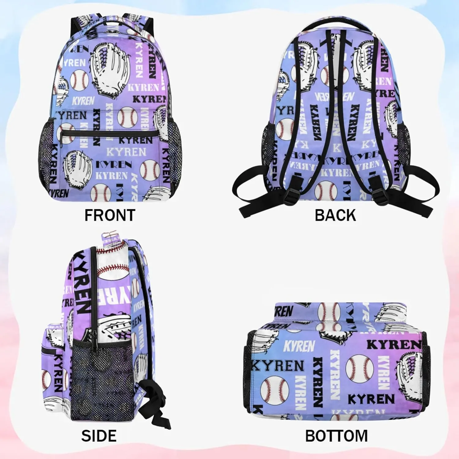 Custom Baseball Backpack for Men Women, Personalized Name Laptop Backpack, Sports Bag Lightweight Daypack for Travel Camping, Colorful