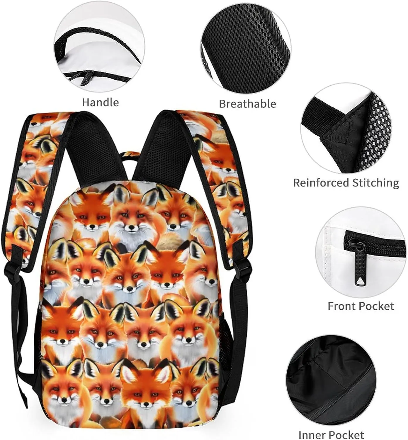 Custom Fox Backpack with Lunch Box & Pencil Case for Kids Girls Boys School, 16 Inch Cute Foxes Bookbag, School Backpack for Students Children, Lightweight, Large Capacity