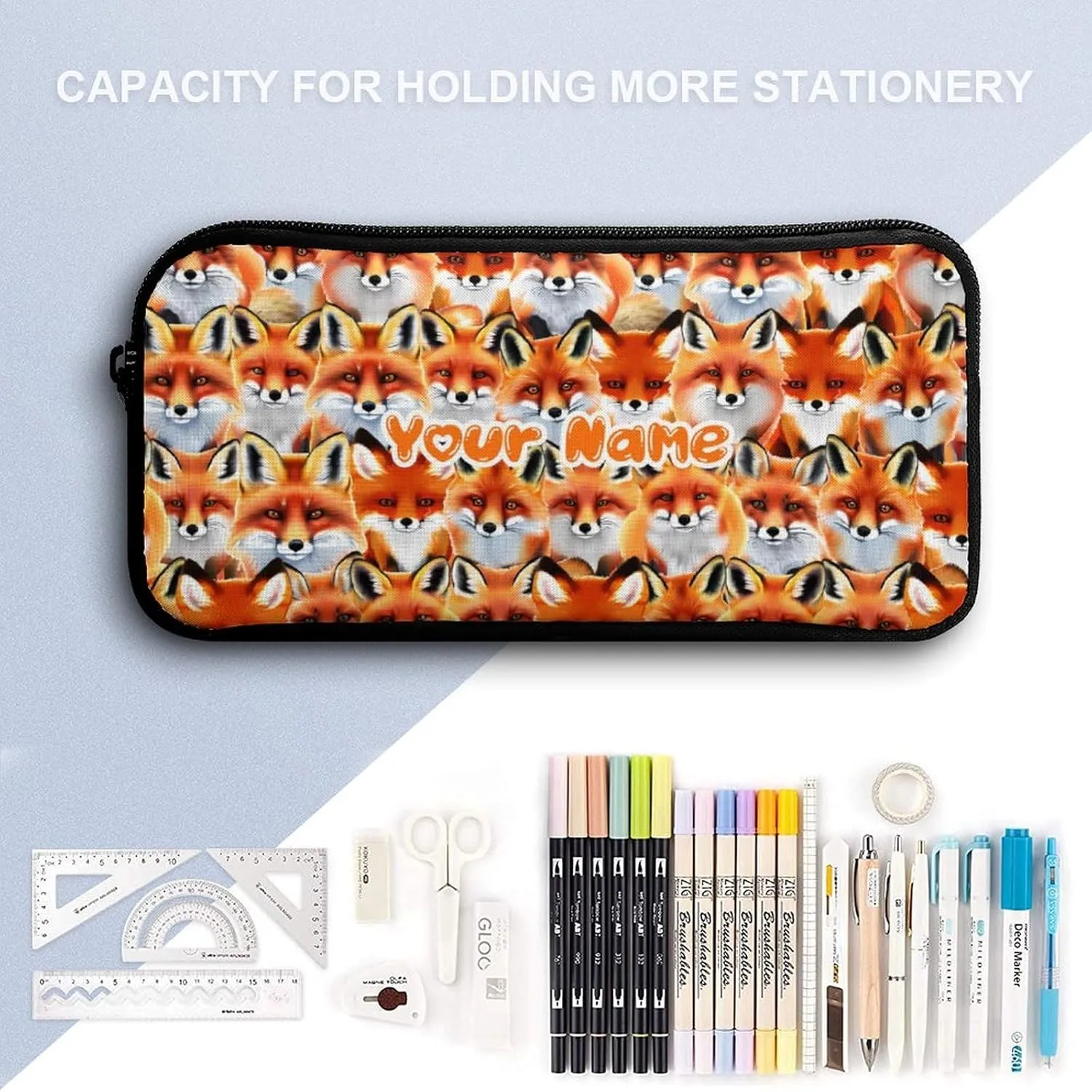 Custom Fox Backpack with Lunch Box & Pencil Case for Kids Girls Boys School, 16 Inch Cute Foxes Bookbag, School Backpack for Students Children, Lightweight, Large Capacity