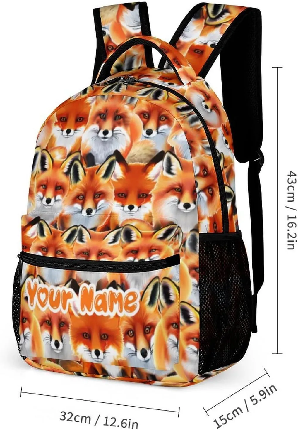 Custom Fox Backpack with Lunch Box & Pencil Case for Kids Girls Boys School, 16 Inch Cute Foxes Bookbag, School Backpack for Students Children, Lightweight, Large Capacity