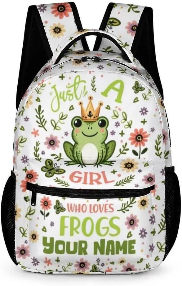 Custom Frog School Backpack for Kids Girls Boys, 16 Inch Cute Frogs Themed Bookbag, Personalized School Backpack for Students Children, Lightweight, Large Capacity