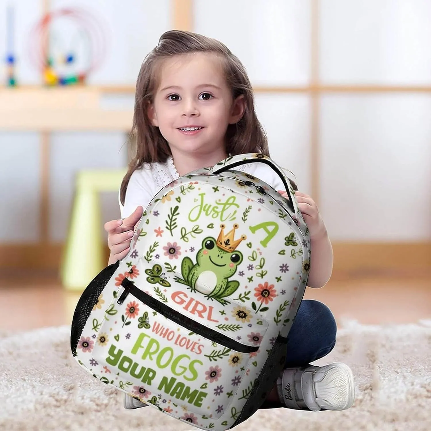 Custom Frog School Backpack for Kids Girls Boys, 16 Inch Cute Frogs Themed Bookbag, Personalized School Backpack for Students Children, Lightweight, Large Capacity