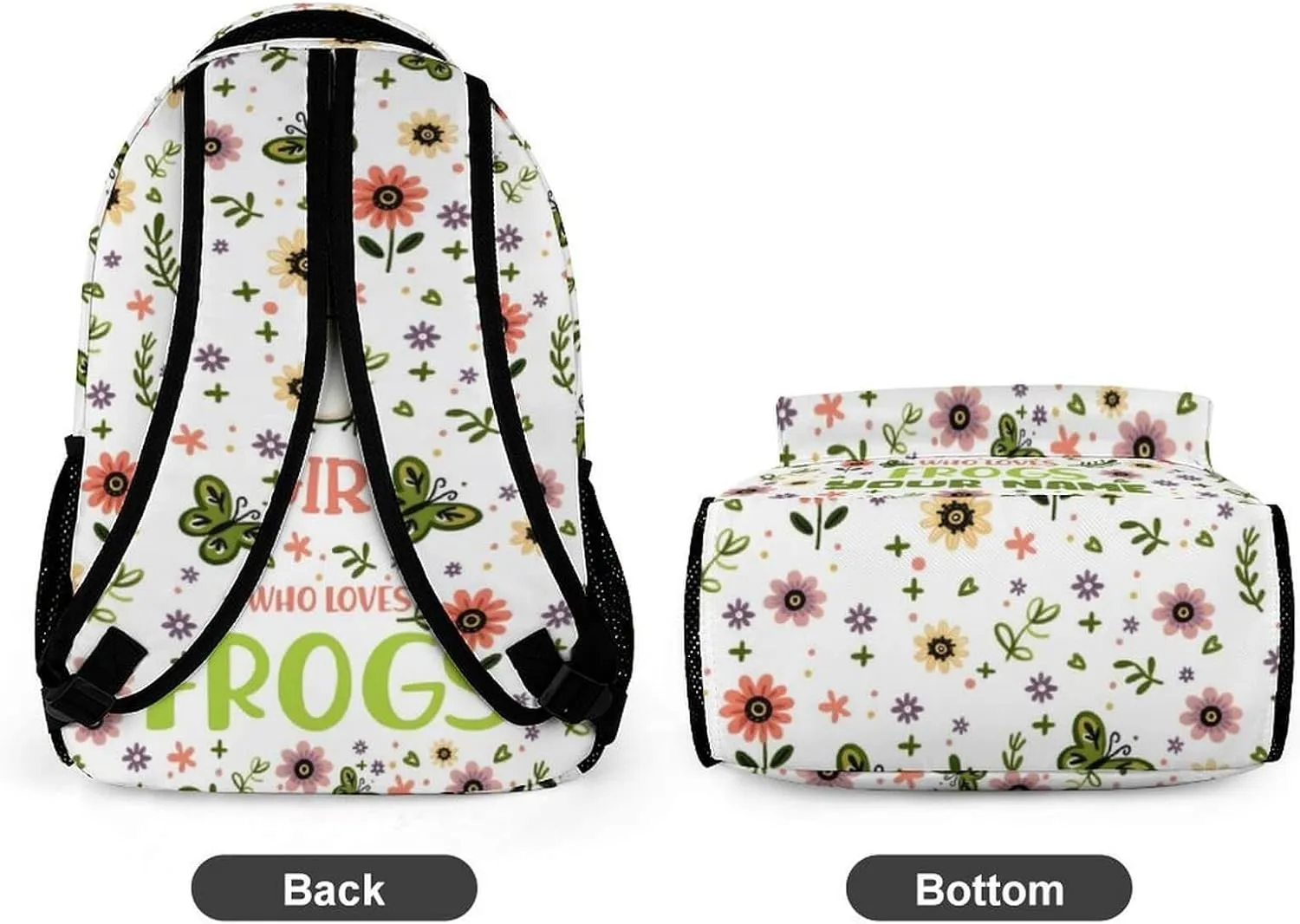 Custom Frog School Backpack for Kids Girls Boys, 16 Inch Cute Frogs Themed Bookbag, Personalized School Backpack for Students Children, Lightweight, Large Capacity
