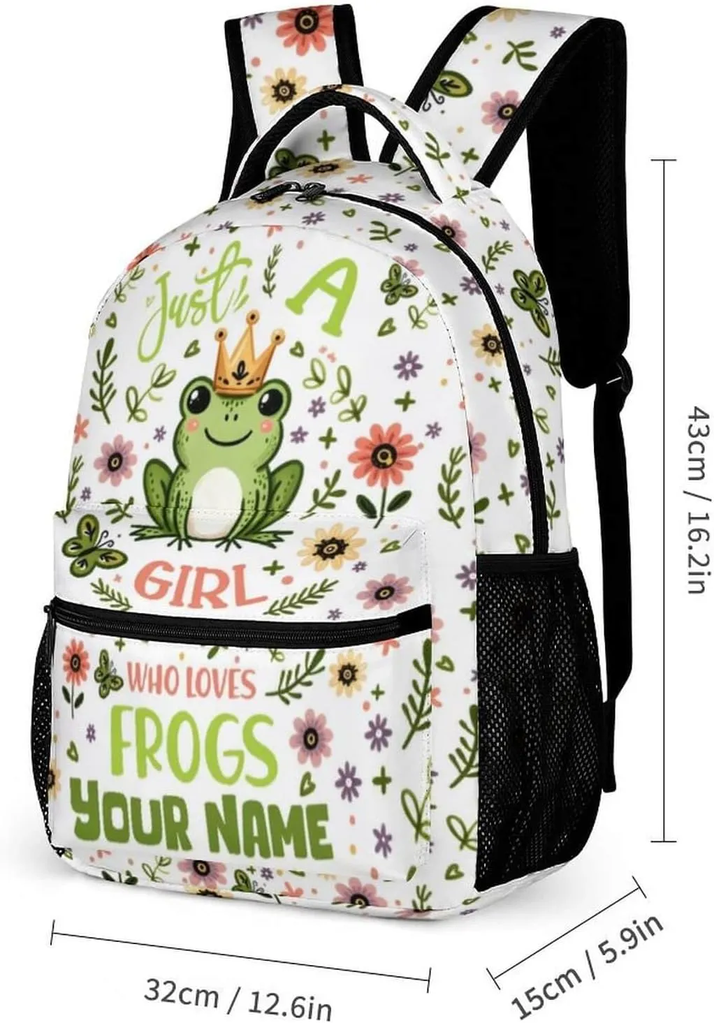 Custom Frog School Backpack for Kids Girls Boys, 16 Inch Cute Frogs Themed Bookbag, Personalized School Backpack for Students Children, Lightweight, Large Capacity