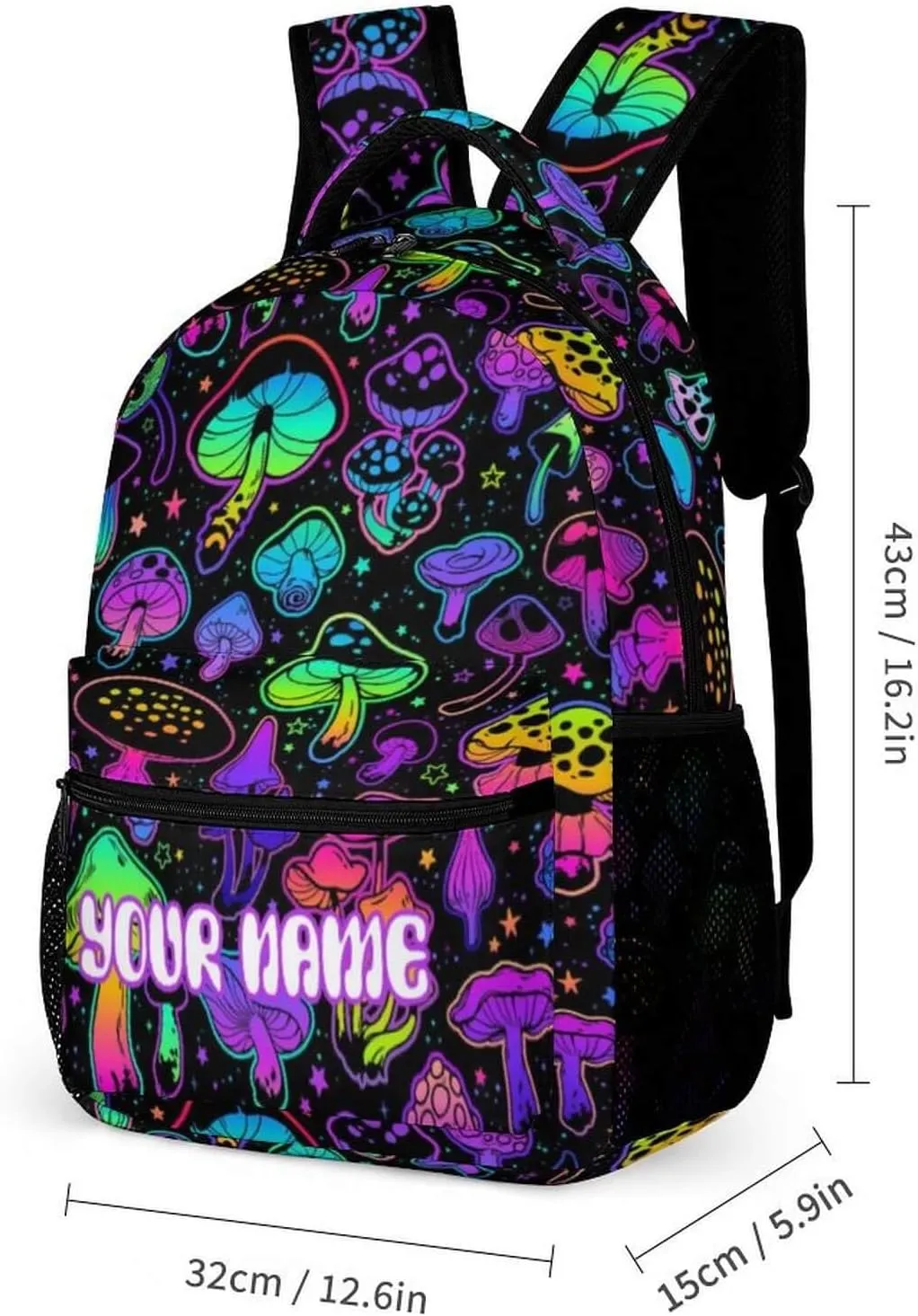 Custom Mushroom Backpack with Lunch Box & Pencil Case for Kids Girls Boys School, 16 Inch Cute Mushrooms Bookbag, School Backpack for Students Children, Lightweight, Large Capacity