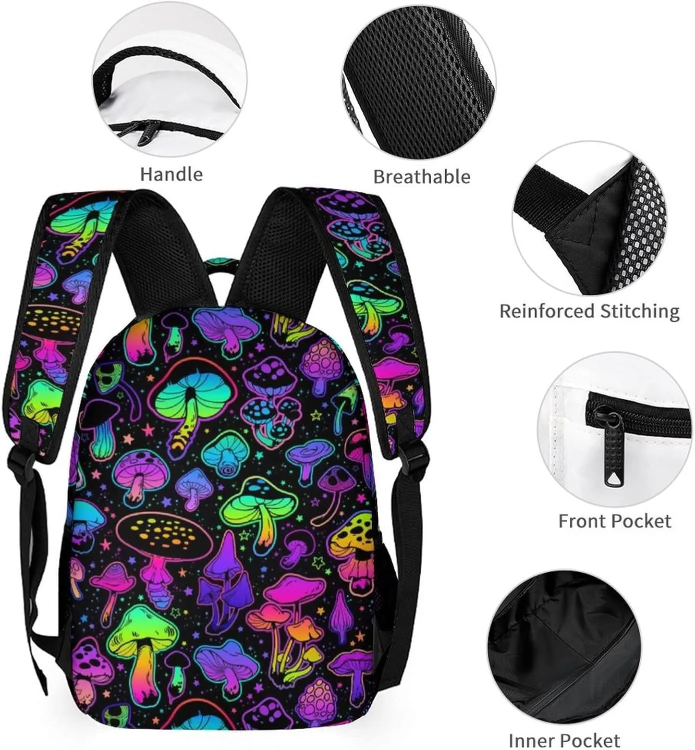 Custom Mushroom Backpack with Lunch Box & Pencil Case for Kids Girls Boys School, 16 Inch Cute Mushrooms Bookbag, School Backpack for Students Children, Lightweight, Large Capacity