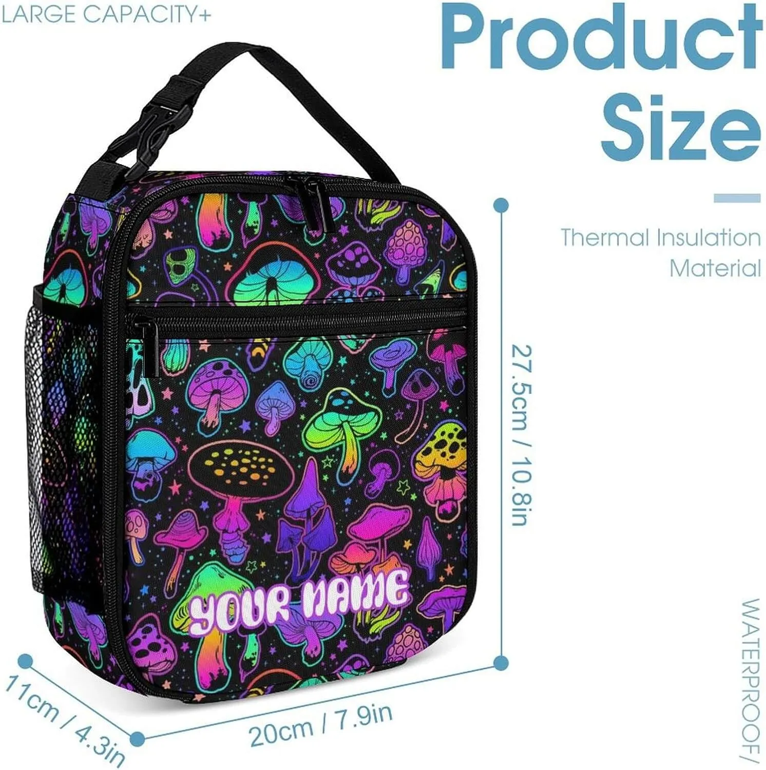 Custom Mushroom Backpack with Lunch Box & Pencil Case for Kids Girls Boys School, 16 Inch Cute Mushrooms Bookbag, School Backpack for Students Children, Lightweight, Large Capacity
