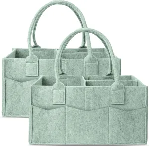 Cute Castle 2 Pack Diaper Caddy Organizer - Portable Baby Caddy Organizer with Handle, Nursery Storage Bin and Car Organizer for Girls, Boys - Baby Gift Basket - Green, Large