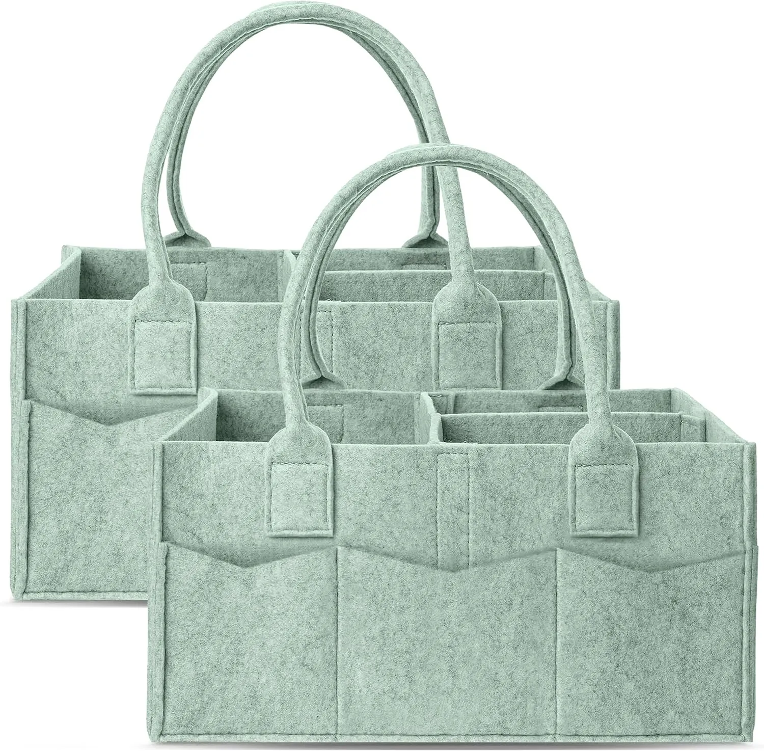 Cute Castle 2 Pack Diaper Caddy Organizer - Portable Baby Caddy Organizer with Handle, Nursery Storage Bin and Car Organizer for Girls, Boys - Baby Gift Basket - Green, Large