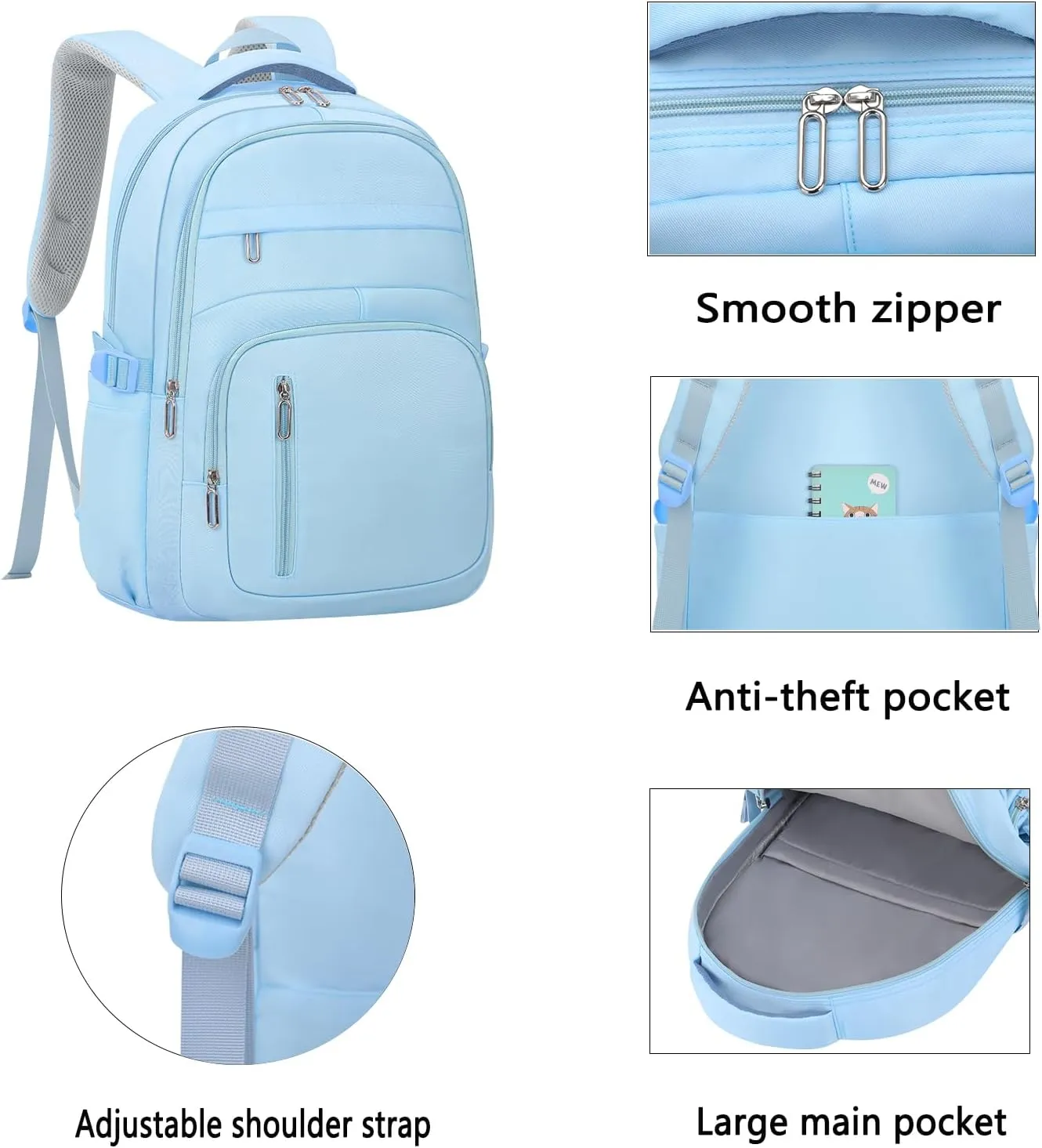 Cute School Backpack for Women Men Casual Travel Laptop Backpack Aesthetic Lightweight College Bookbags for Kids(Blue)