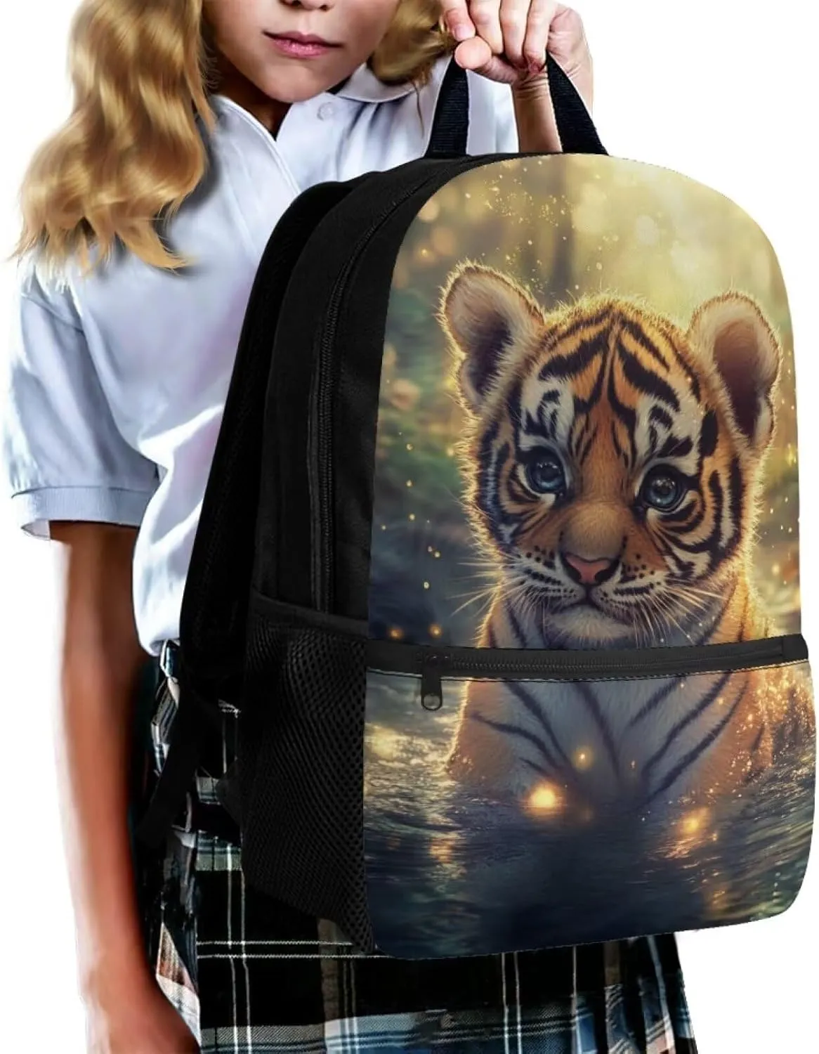 Cute Tiger Backpack for Boys 8-9 Preschool BookBags for 6th Grade Girls with Front Pockets Lightweight & Large Capacity Schoolbags for Students Daily Use or Travel