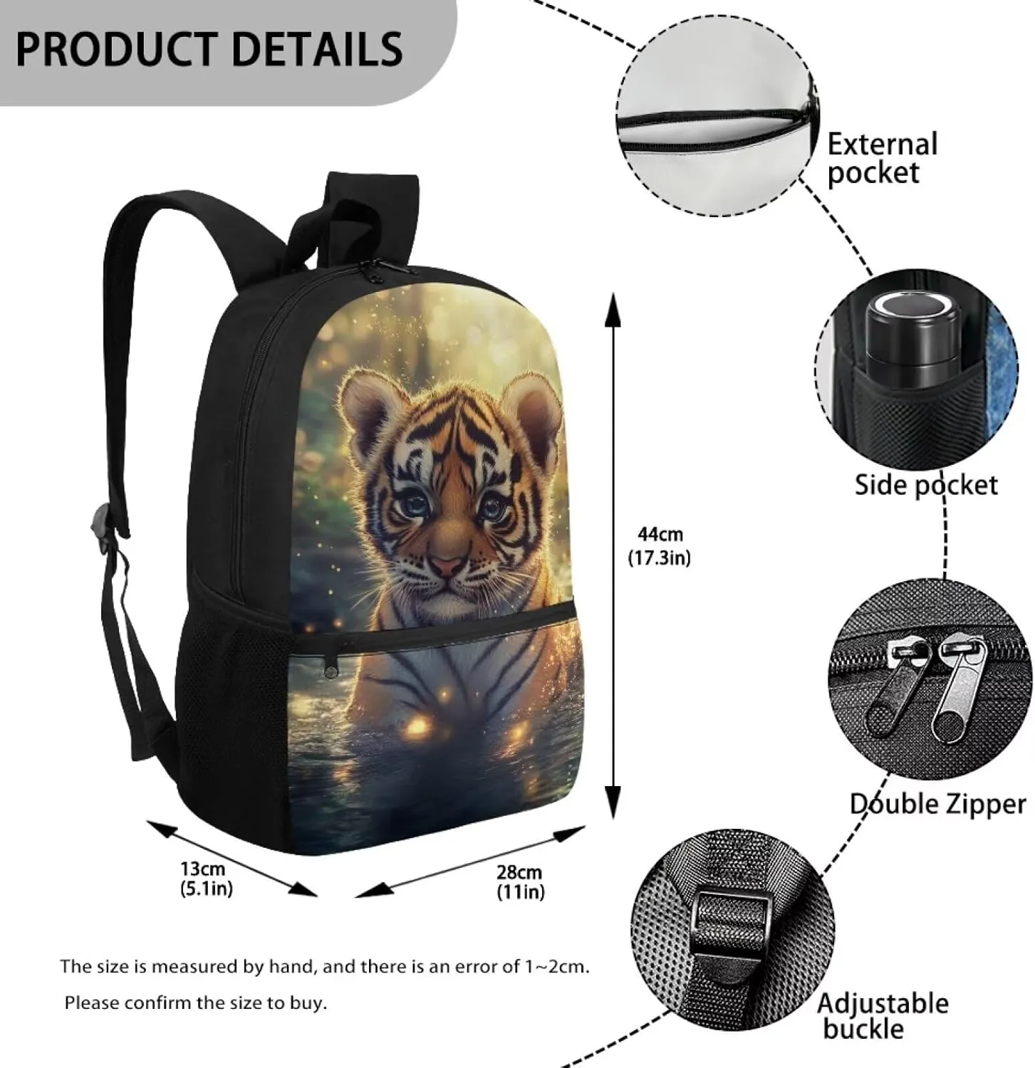 Cute Tiger Backpack for Boys 8-9 Preschool BookBags for 6th Grade Girls with Front Pockets Lightweight & Large Capacity Schoolbags for Students Daily Use or Travel