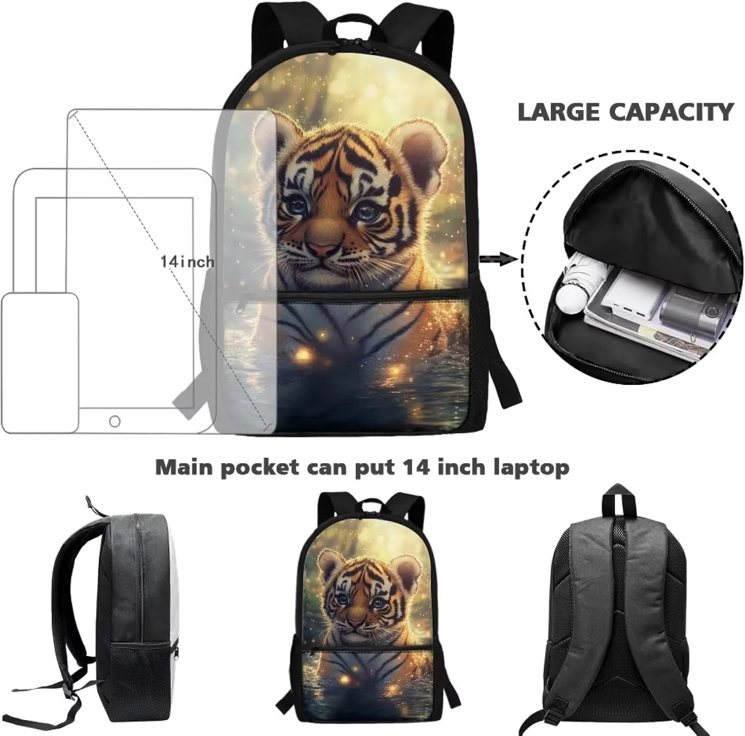Cute Tiger Backpack for Boys 8-9 Preschool BookBags for 6th Grade Girls with Front Pockets Lightweight & Large Capacity Schoolbags for Students Daily Use or Travel