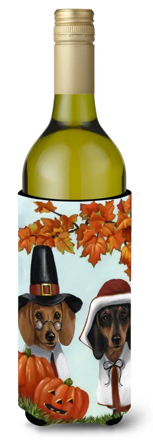 Dachshund Thanksgiving Pilgrims Wine Bottle Hugger PPP3087LITERK