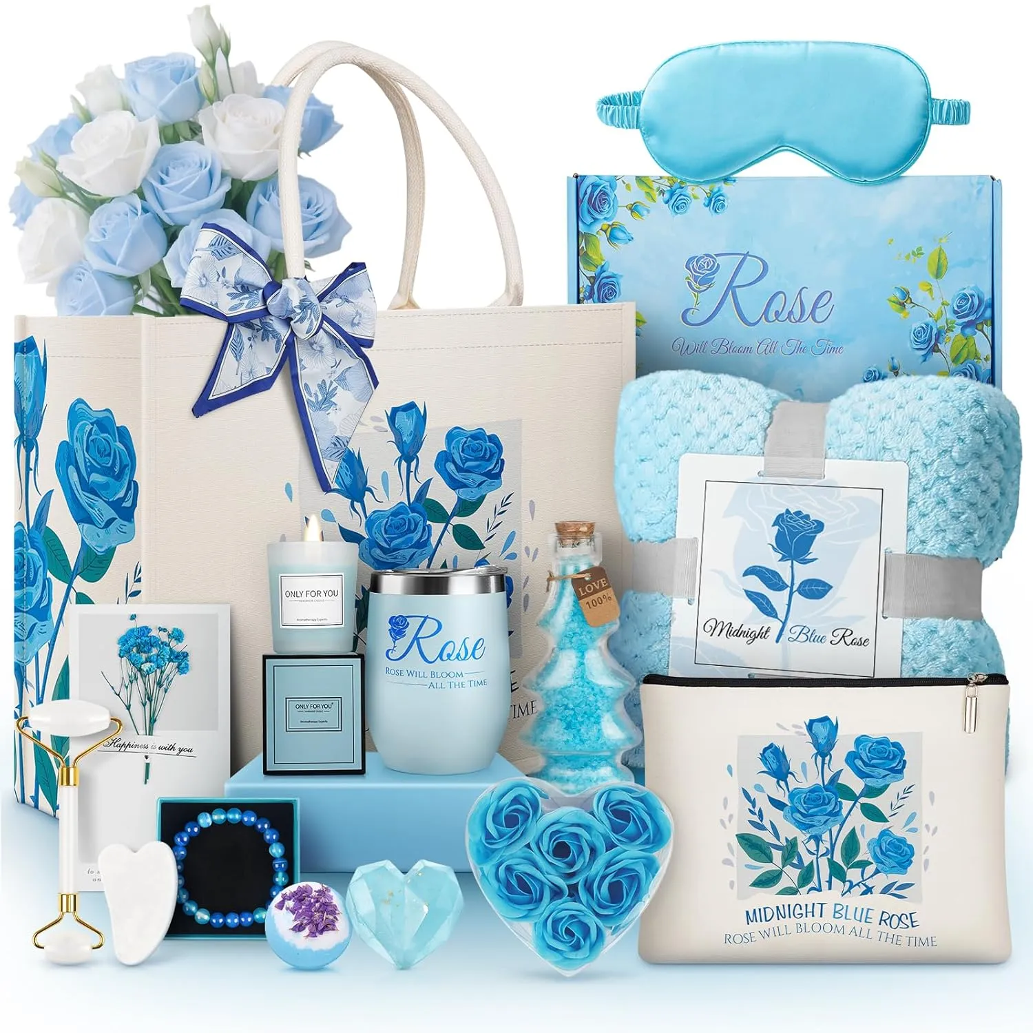 Dallfoll Birthday Gifts for Women, Self Care Gifts, Luxury Spa Gift Basket, Relaxation Bath Sets, Get Well Soon Gifts Package with Flannel Blanket, Tumbler, Ladies Pamper Gifts for Mom, Wife, Friends