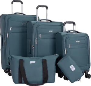 DEINPPA 5-Piece Set (18/23/27/Travelbag/toiletry bag),Softshell Suitcase Spinner Wheels Terylene Polyester Luggage Sets Carry On Suitcase Luggage Lightweight Durable Suitcase DARK GREEN