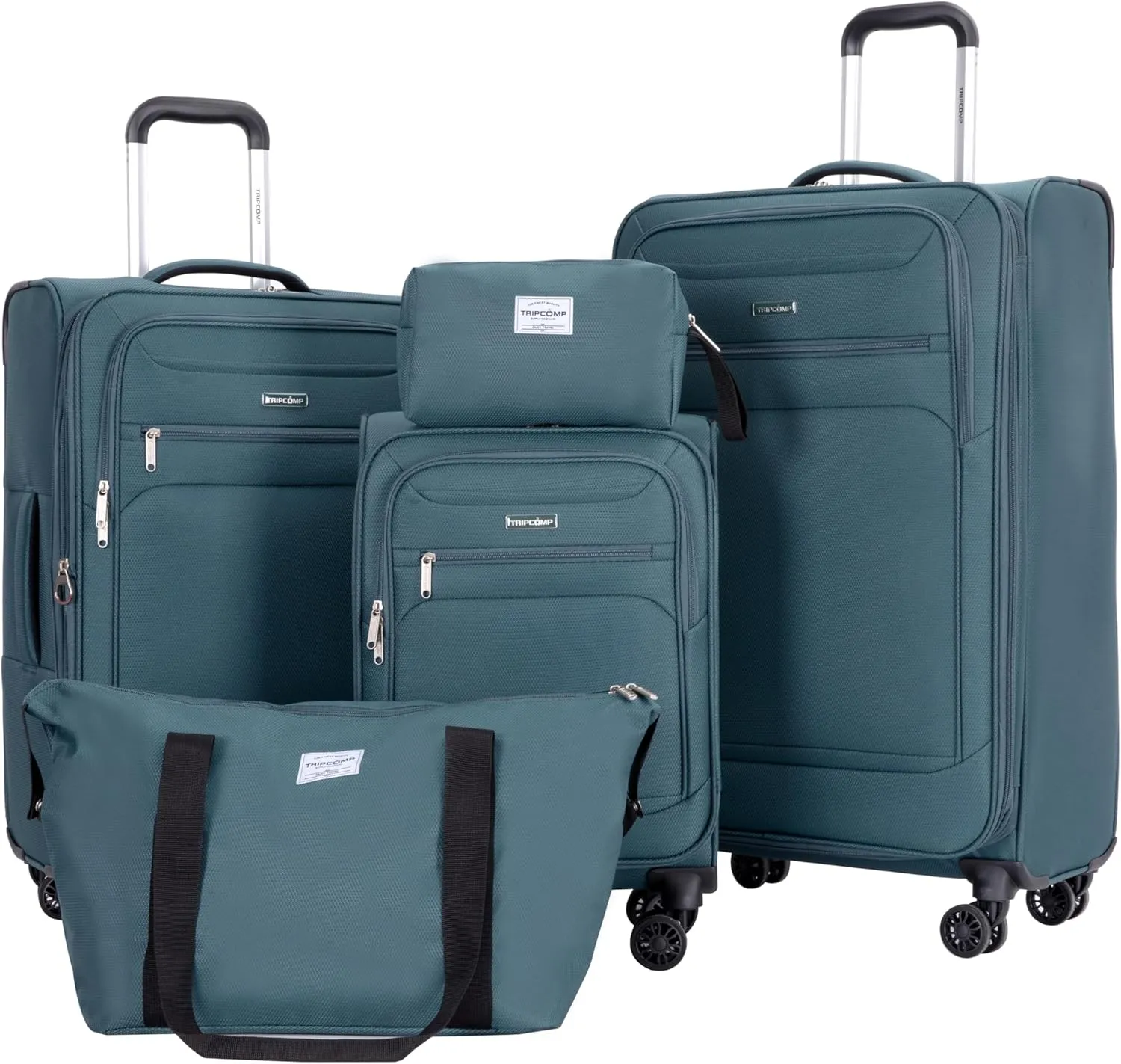 DEINPPA 5-Piece Set (18/23/27/Travelbag/toiletry bag),Softshell Suitcase Spinner Wheels Terylene Polyester Luggage Sets Carry On Suitcase Luggage Lightweight Durable Suitcase DARK GREEN