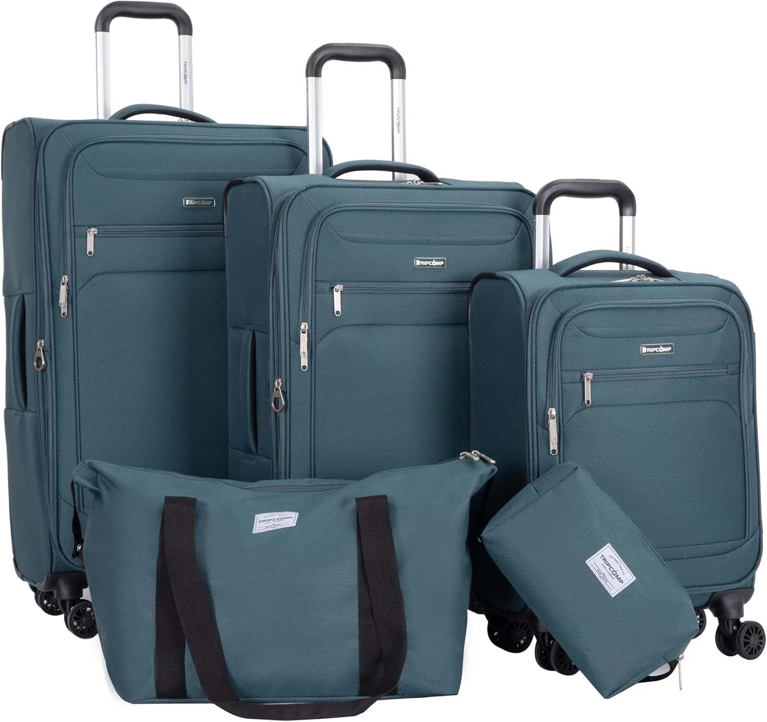 DEINPPA 5-Piece Set (18/23/27/Travelbag/toiletry bag),Softshell Suitcase Spinner Wheels Terylene Polyester Luggage Sets Carry On Suitcase Luggage Lightweight Durable Suitcase DARK GREEN
