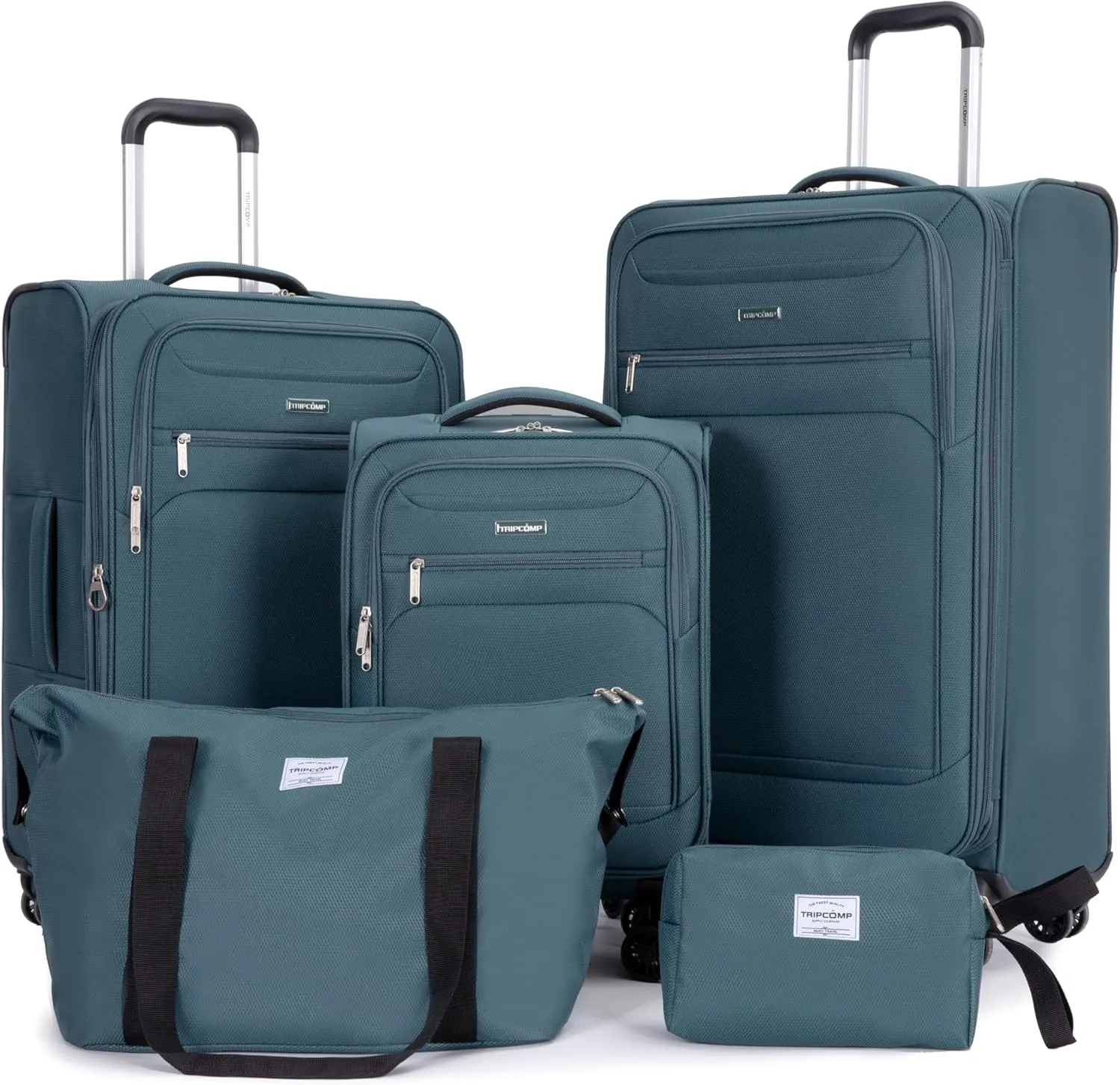 DEINPPA 5-Piece Set (18/23/27/Travelbag/toiletry bag),Softshell Suitcase Spinner Wheels Terylene Polyester Luggage Sets Carry On Suitcase Luggage Lightweight Durable Suitcase DARK GREEN