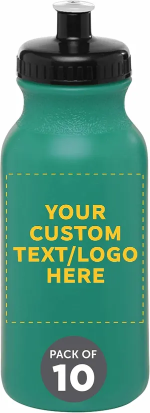 DISCOUNT PROMOS Custom 20 oz. Water Bottles with Push Cap Set of 10, Personalized Bulk Pack - Perfect for Gym, Hiking, Camping, Outdoor Sports - Teal