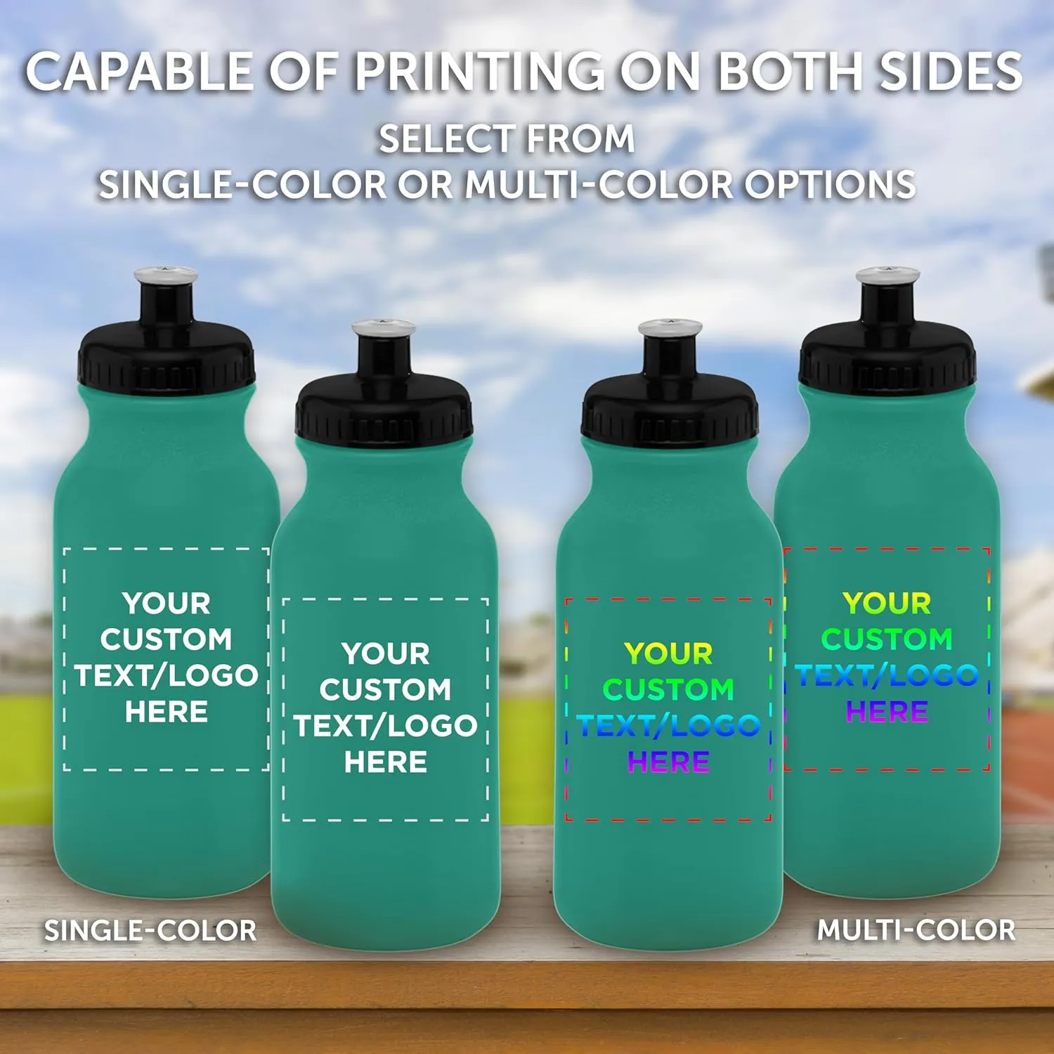 DISCOUNT PROMOS Custom 20 oz. Water Bottles with Push Cap Set of 10, Personalized Bulk Pack - Perfect for Gym, Hiking, Camping, Outdoor Sports - Teal