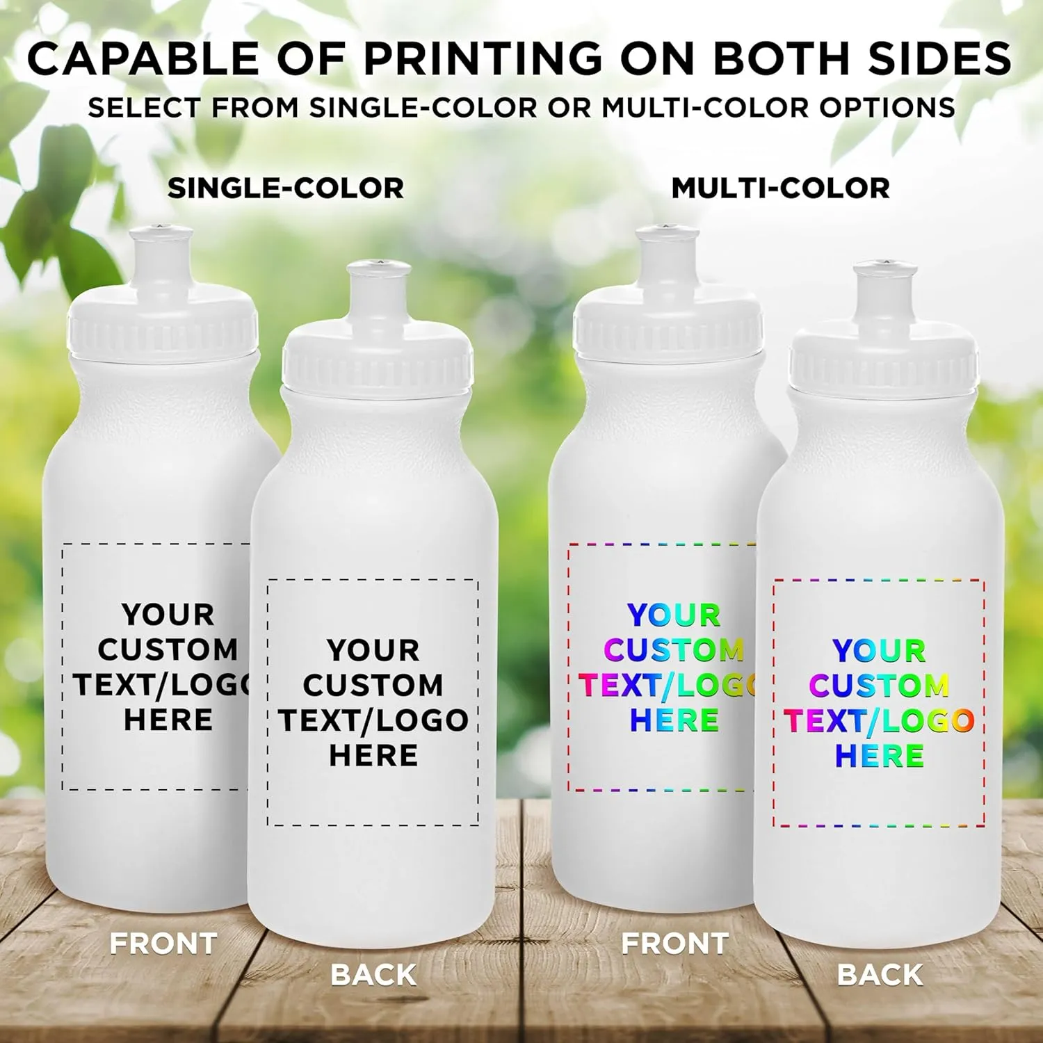 DISCOUNT PROMOS Custom White Water Bottles with Push Cap -10 pack, Customizable Text, Logo, 20 oz, Reusable BPA FREE Squeezable Bottles in Bulk - White